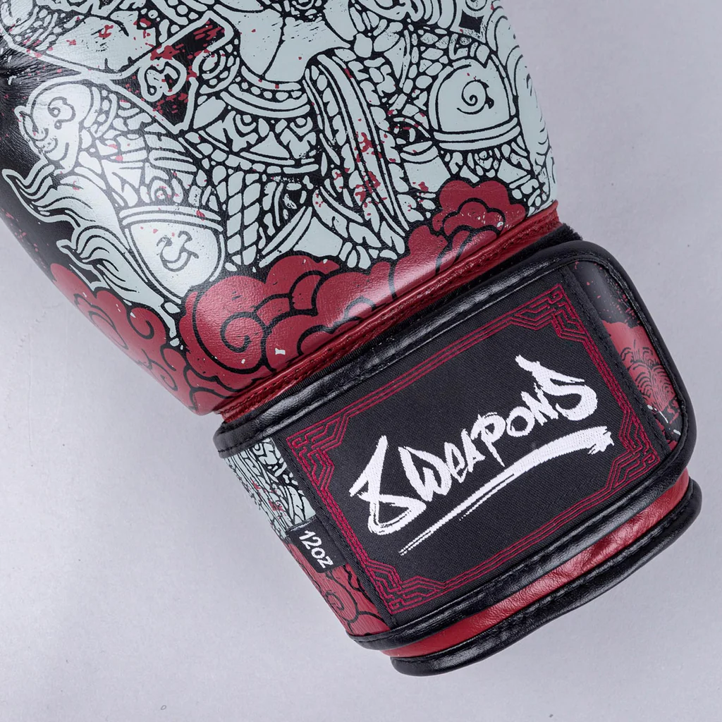8 WEAPONS Boxing Gloves, Hanuman Yant, black-red