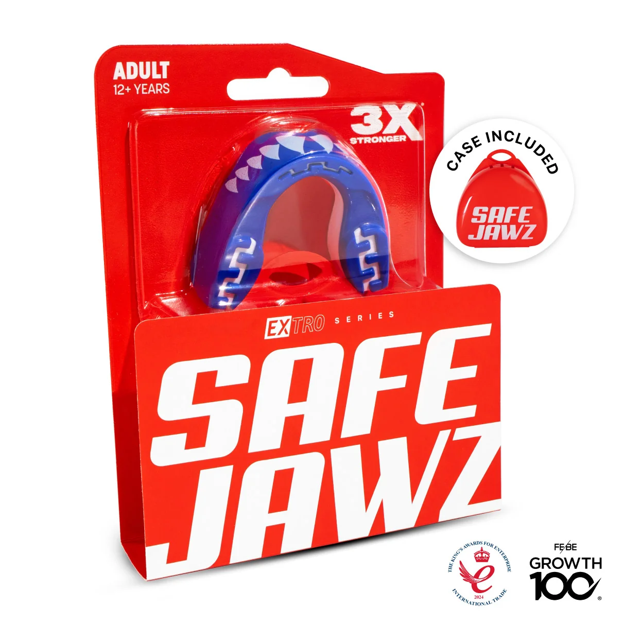 SAFEJAWZ® ‘Shark’ Mouth guard – Extro Series – Blue & White